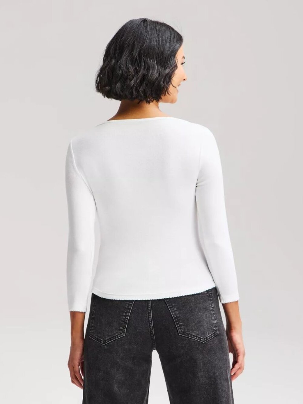 Wild Fable White Boat Neck 3/4 Sleeve Top - M